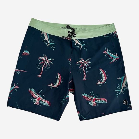 Roark Revival Other - Roark Revival Swim Trunks Men's Medium Navy Tropical Fish Palm Tree Board Shorts